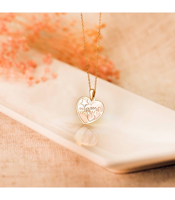 Ciondolo MAMMA con madreperla oro 18kt Cuore 16 mm - Regalo donna