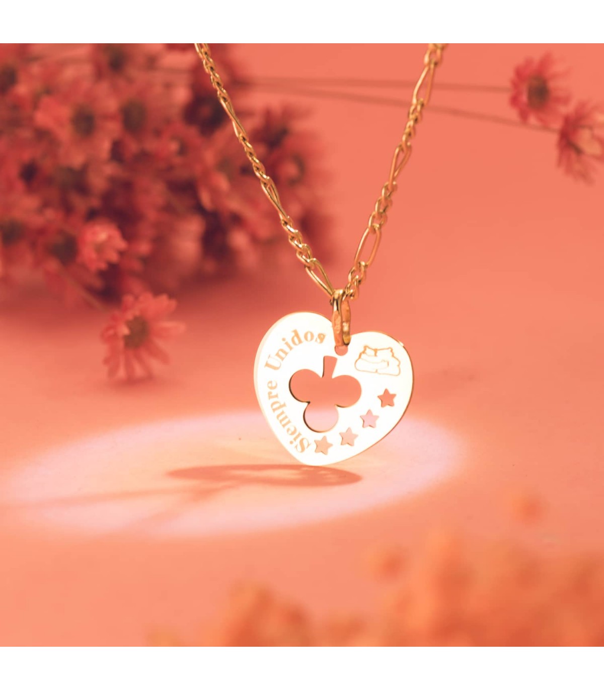 Ciondolo cuore a lastra a forma di cuore con Quadrifoglio, oro giallo 18kt