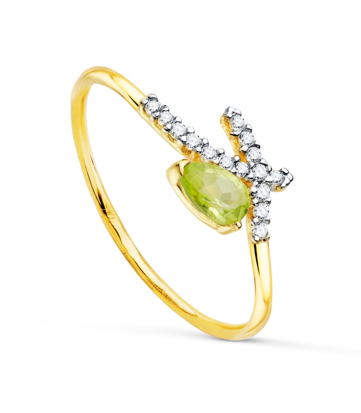 Anello peridoto, Modello Meraki in oro giallo e forma di fiocco -  Pietra semipreziosa a goccia