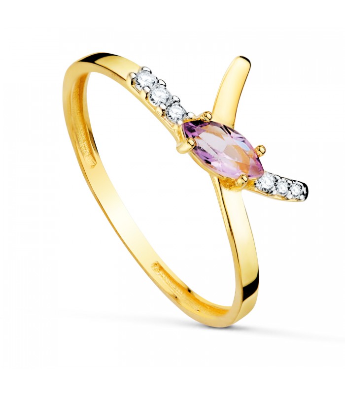 Amethyst-Ring, Schleife Gold 750 Meraki – Damenring mit Edelstein Marquise-Schliff | Online kaufen