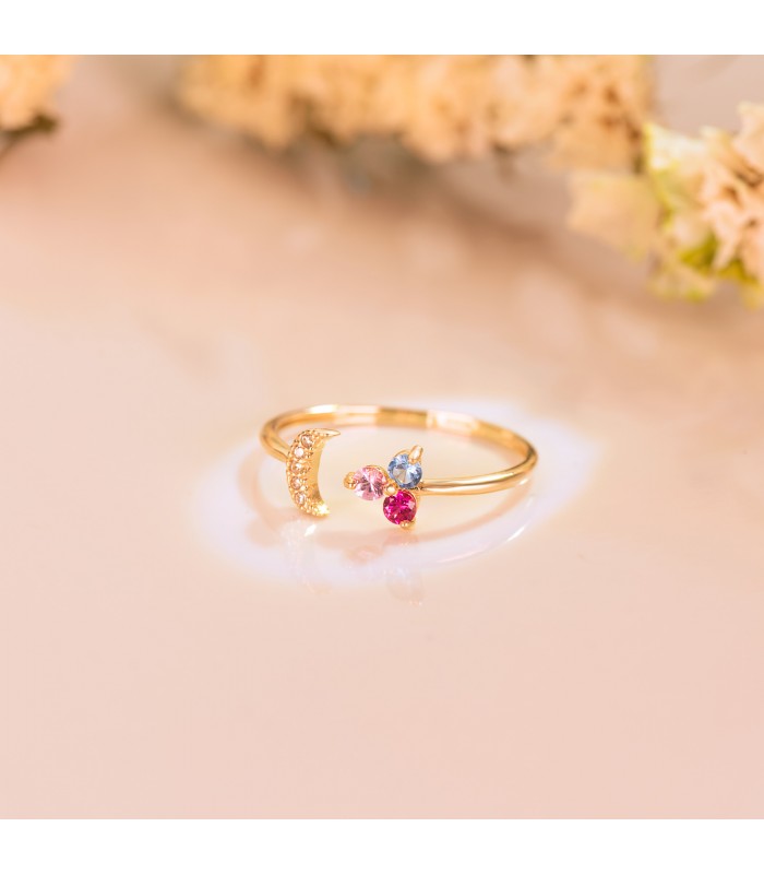 Anillo con piedras de colores - Anillo Abierto Meraki Oro 18 K Luna Tutti Frutti - anillos y sortijas para mujer