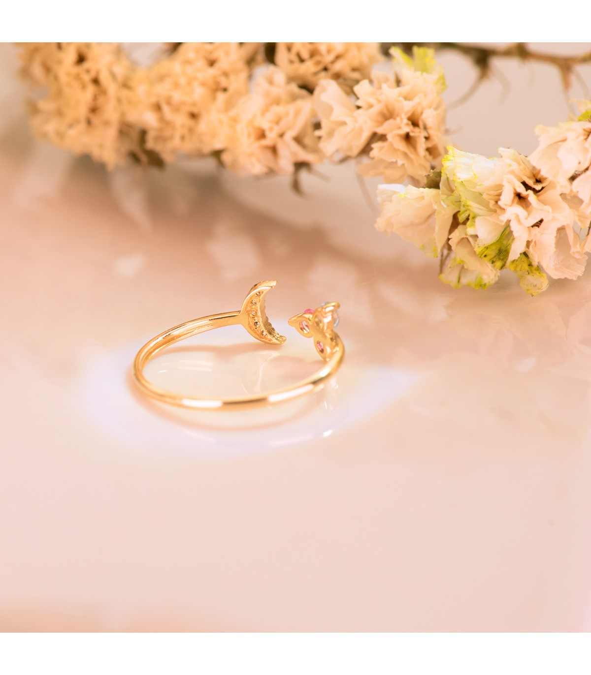Anillo con piedras de colores - Anillo abierto Meraki Oro 18K Tutti Frutti Luna - anillos y sortijas para mujer