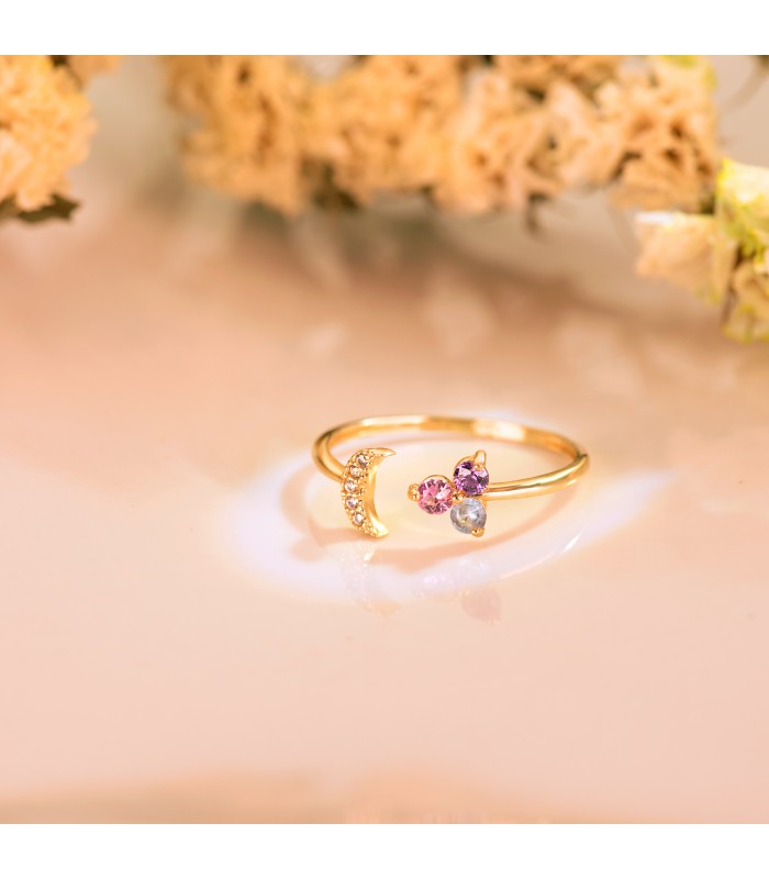 Anillo con piedras de colores - Anillo abierto Meraki Oro 18K Tutti Frutti Luna - anillos y sortijas para mujer
