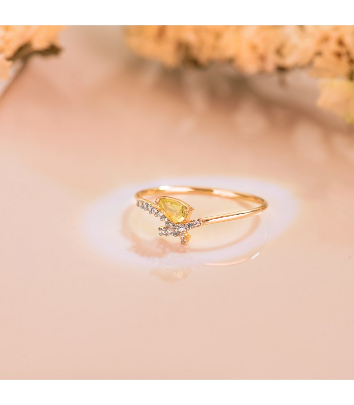 Tropfen-Peridot Ring, Schleife-Design aus Bicolor Gold 18K Meraki – Ringe mit Edelstein für Damen