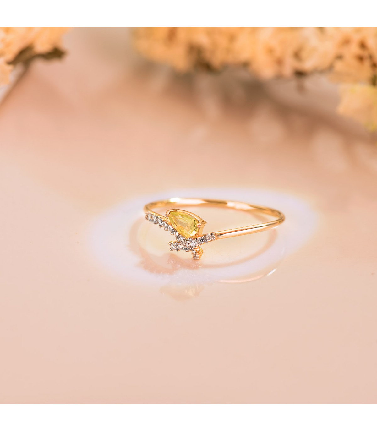 Tropfen-Peridot Ring, Schleife-Design aus Bicolor Gold 18K Meraki – Ringe mit Edelstein für Damen