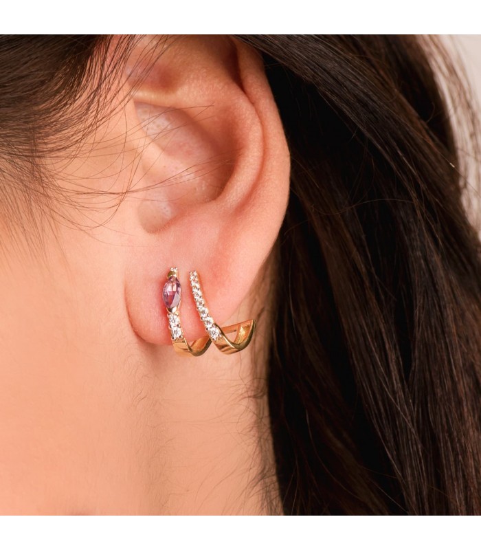 Amethyst-Ohrringe aus 18 Karat Gold – Kreuz-Ohrstecker, 750 Gelb-/Weißgold, Damenschmuck