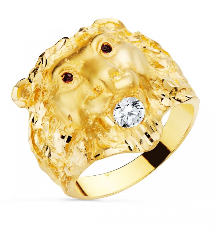 Chevalière pour homme Lion Or Jaune 18K Rubis