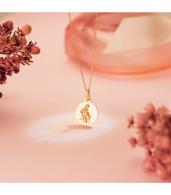 Colgante Horóscopo Acuario Oro 18K 13mm - Signo del zodiaco - Medalla de oro