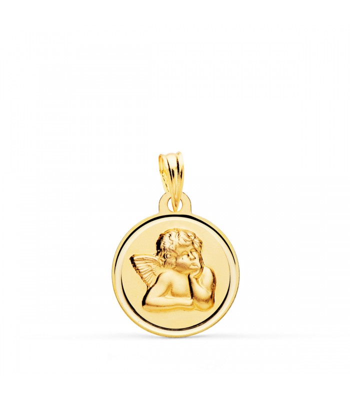 Medaglia Angelo Raffaello oro 18kt bordo lucido 16 mm, ciondolo nascita