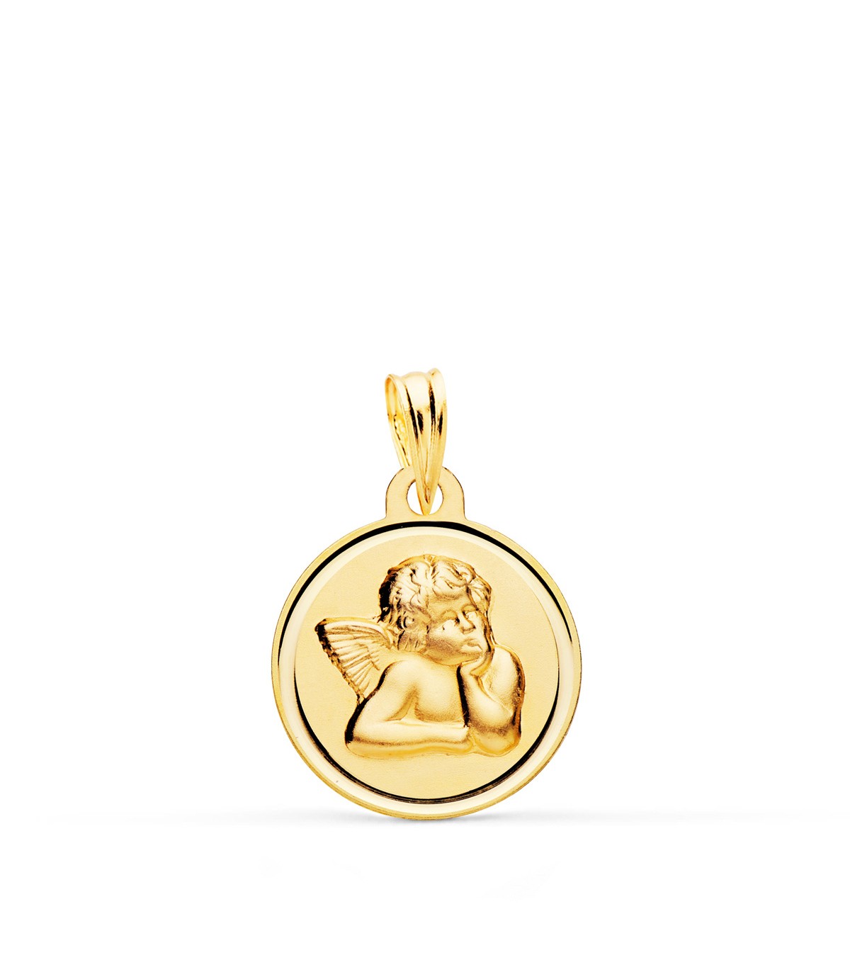 Medalla para bebé de ángel de la guarda - oro 18 kilates - joyeria online | Medalla Ángel Querubín Oro 18K Bisel 16mm