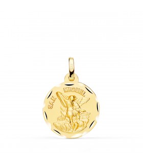 Medaglia San Michele lavorata oro 750 18 mm, ciondoli religiosi.
