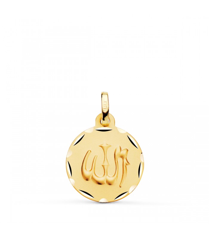 Dios Alá Medalla Oro 18K 16mm Tallada - Medalla de oro - colgante allah en árabe