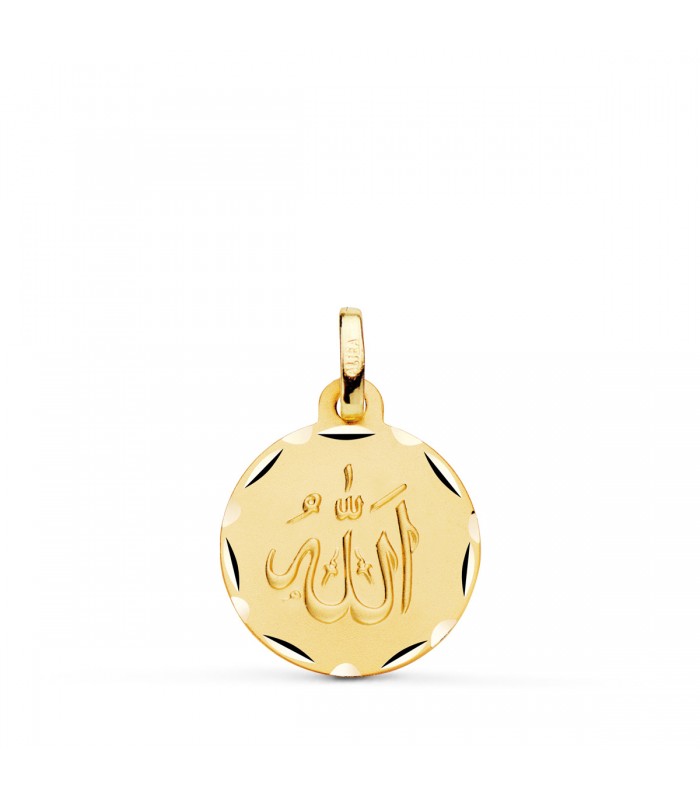 Dios Alá Medalla Tallada Oro 18 K 16 mm - Medalla de oro - colgante allah en árabe - islam colgante mulsumán