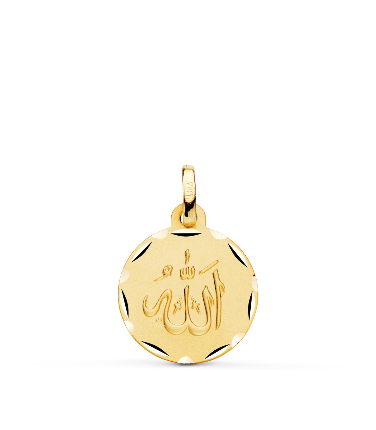 Dios Alá Medalla Tallada Oro 18 K 16 mm - Medalla de oro - colgante allah en árabe - islam colgante mulsumán