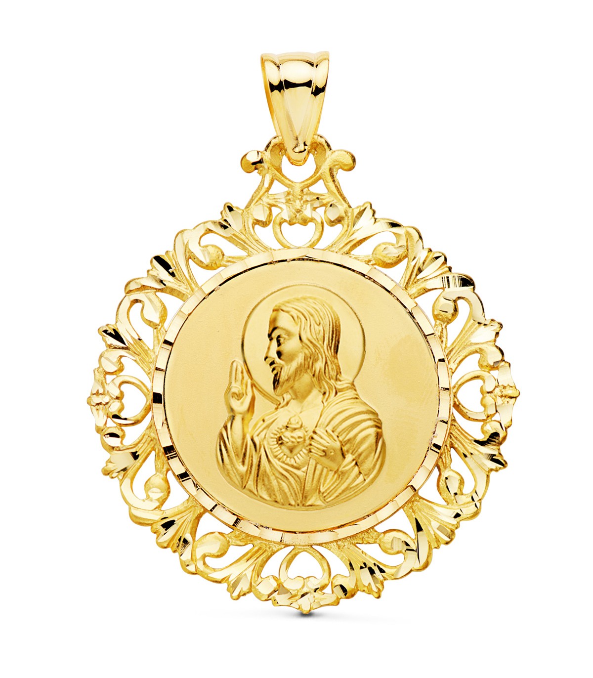 Medalla Corazón de Jesús Oro 18K Cerco 45 mm