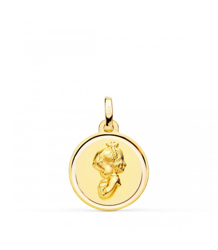 Médaille Vierge Fille Prière Bisel Or 18K 16MM