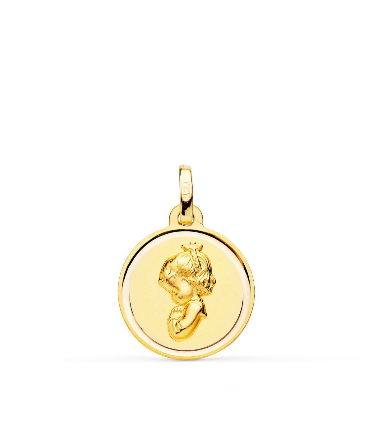 Médaille Vierge Fille Prière Bisel Or 18K 16MM