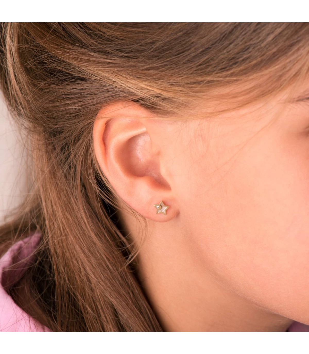 Boucles d'oreilles Enfant Perle Etoiles Or Jaune 18K 8 mm