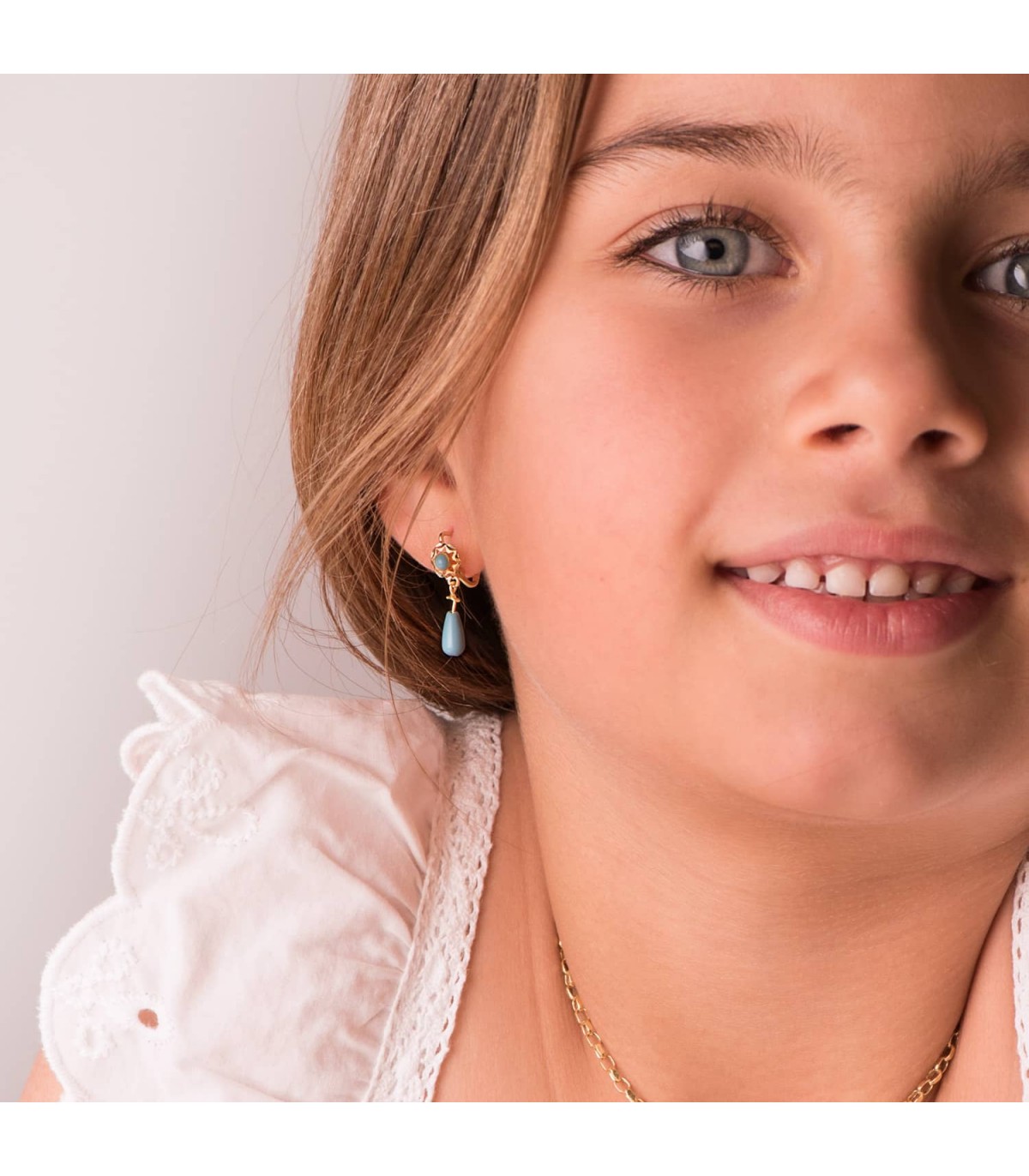 Boucles d'oreilles pendantes pour fille 15 mm, or jaune 750, goutte de Turquoise