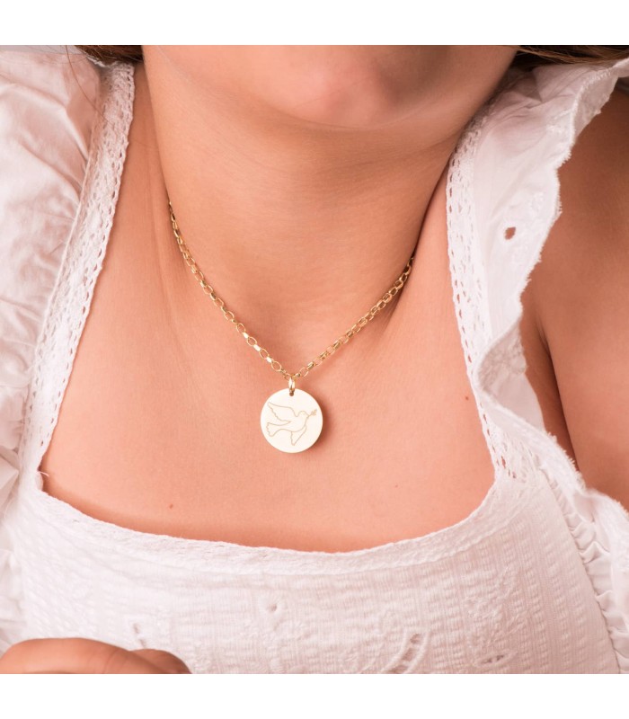 Medalla Paloma Oro 18K 18mm | colgantes personalizados, regalos para bebé
