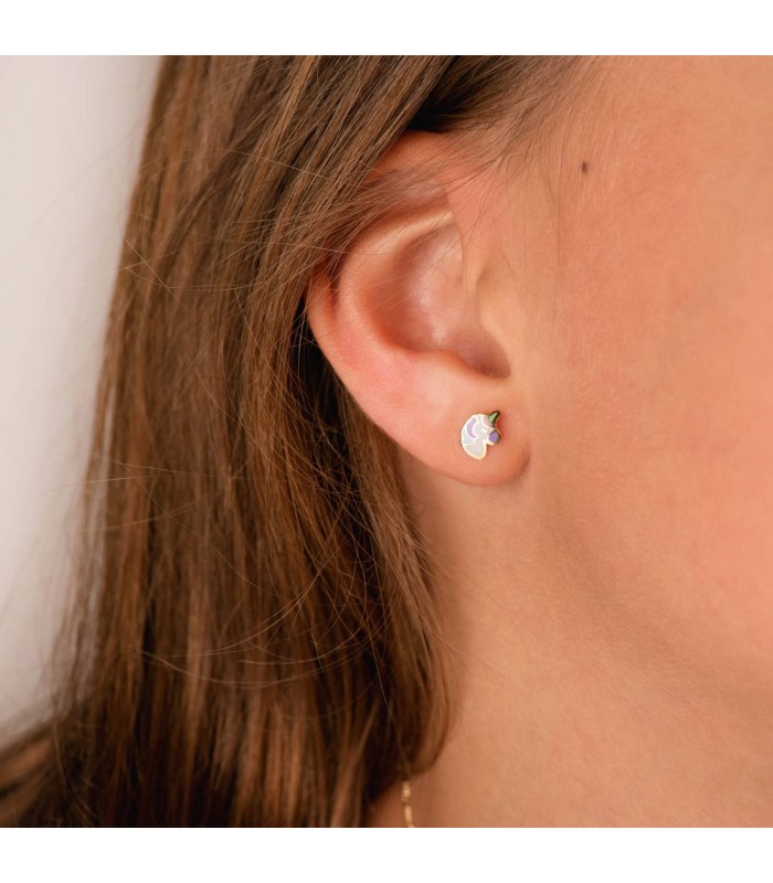 Boucles d'oreilles Fille Licorne Or Jaune 18K