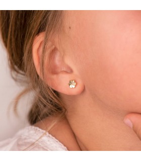 Pendientes Mini Flor Petalos Oro Amarillo 18 Ktes