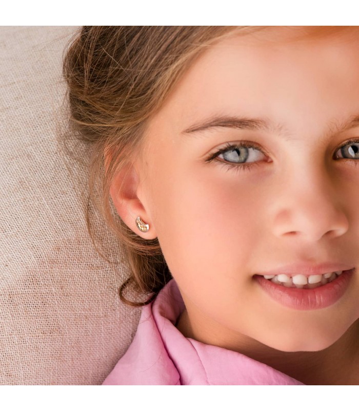 Boucles d'oreilles Or Bicolore 18K Moon 8 mm