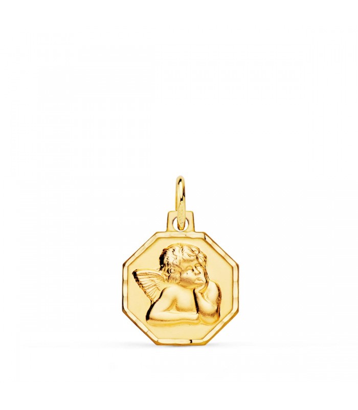 Médaille Octogonale Ange Chérubin Or 18 K 13 mm