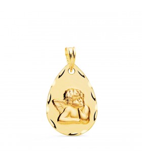 Medalla Ángel Gota Oro Amarillo 18 K 21 MM - Medallas de bautizo y comunión