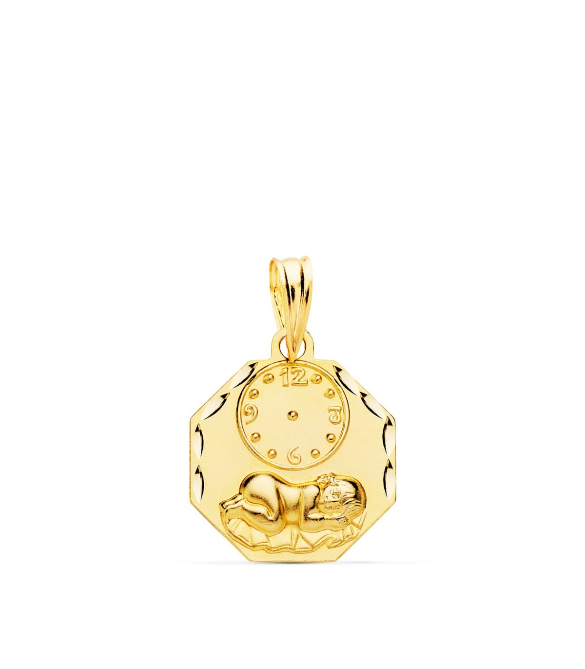 Medalla  niño y reloj octogonal oro 18ktes - medallas bautizo - regalos bebé