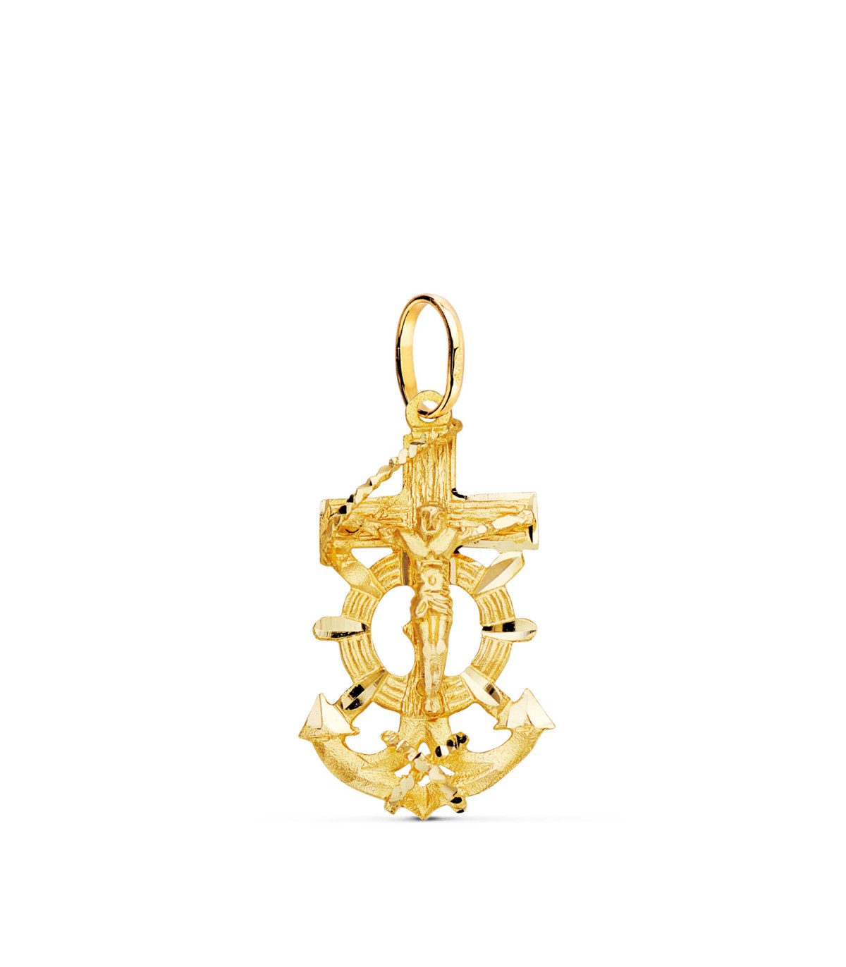 Croce con ancora e Cristo in oro massiccio 18kt 28 mm - Ciondoli e gioielli religiosi