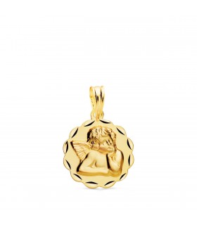 Medalla Flor Ángel Oro Amarillo 18K 14mm - medalla bautizo o nacimiento de bebé