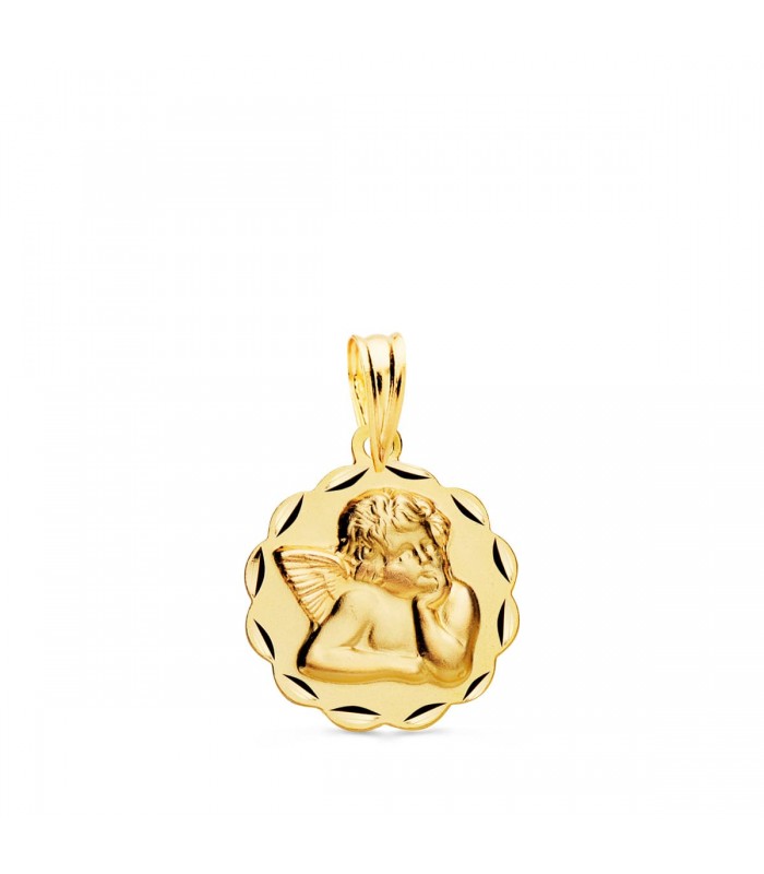 Medalla Flor Ángel Oro Amarillo 18K 14mm - medalla bautizo o nacimiento de bebé