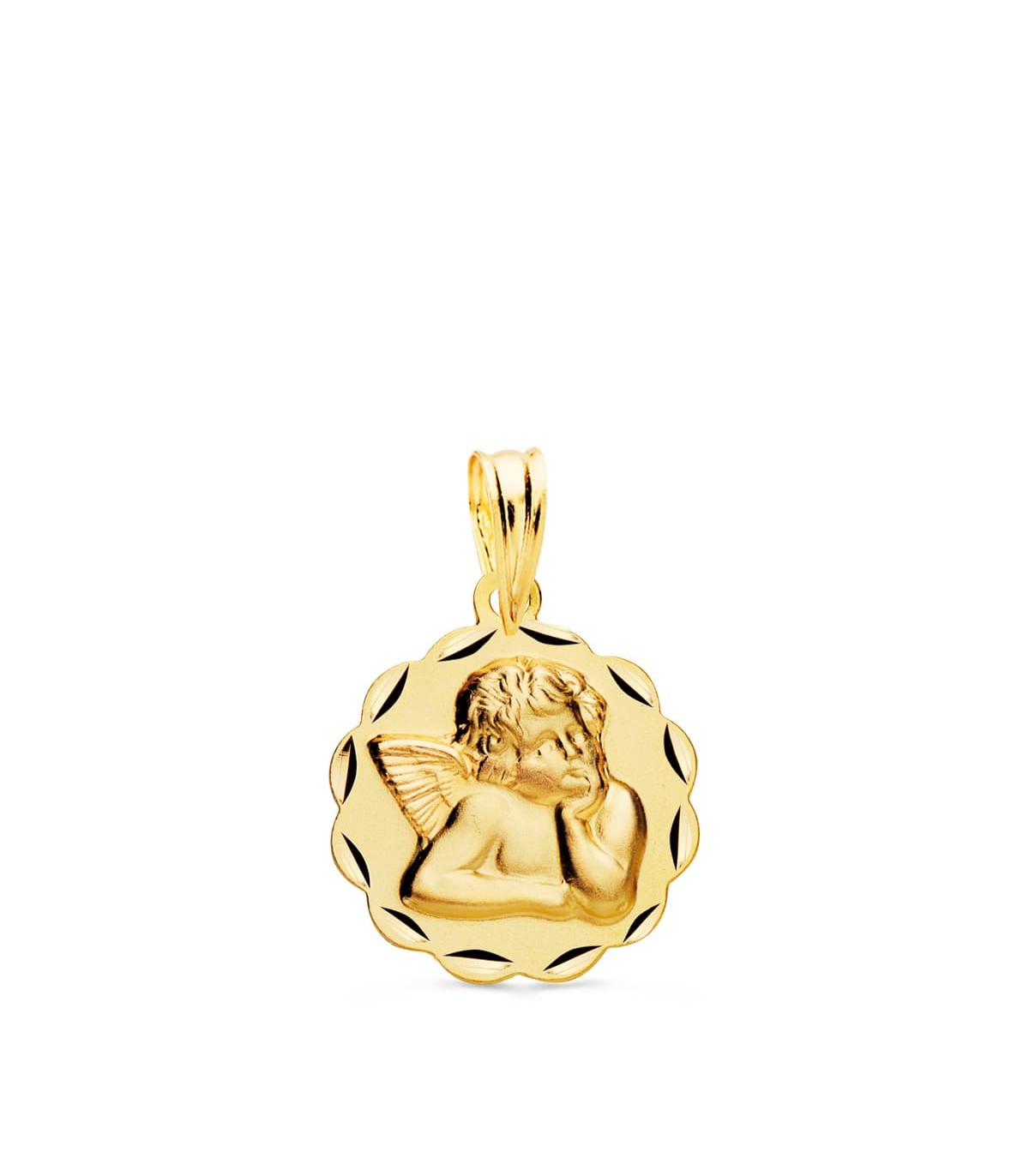 Medalla Flor Ángel Oro Amarillo 18K 14mm - medalla bautizo o nacimiento de bebé