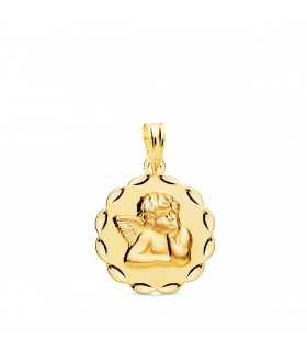 Medalla Flor Ángel Oro Amarillo 18K 17mm - medalla bautizo o nacimiento de bebé
