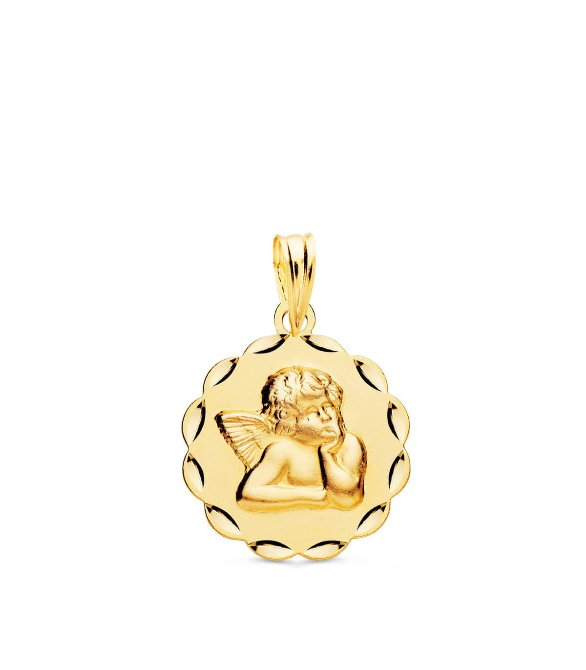 Medalla Flor Ángel Oro Amarillo 18K 17mm - medalla bautizo o nacimiento de bebé