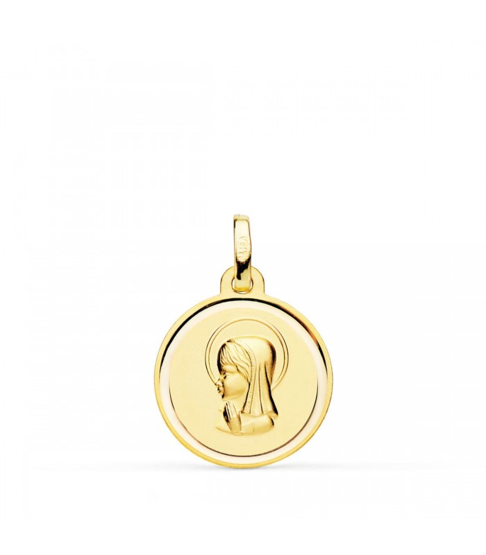 Médaille Vierge fille Or 18K 16mm Biseauté