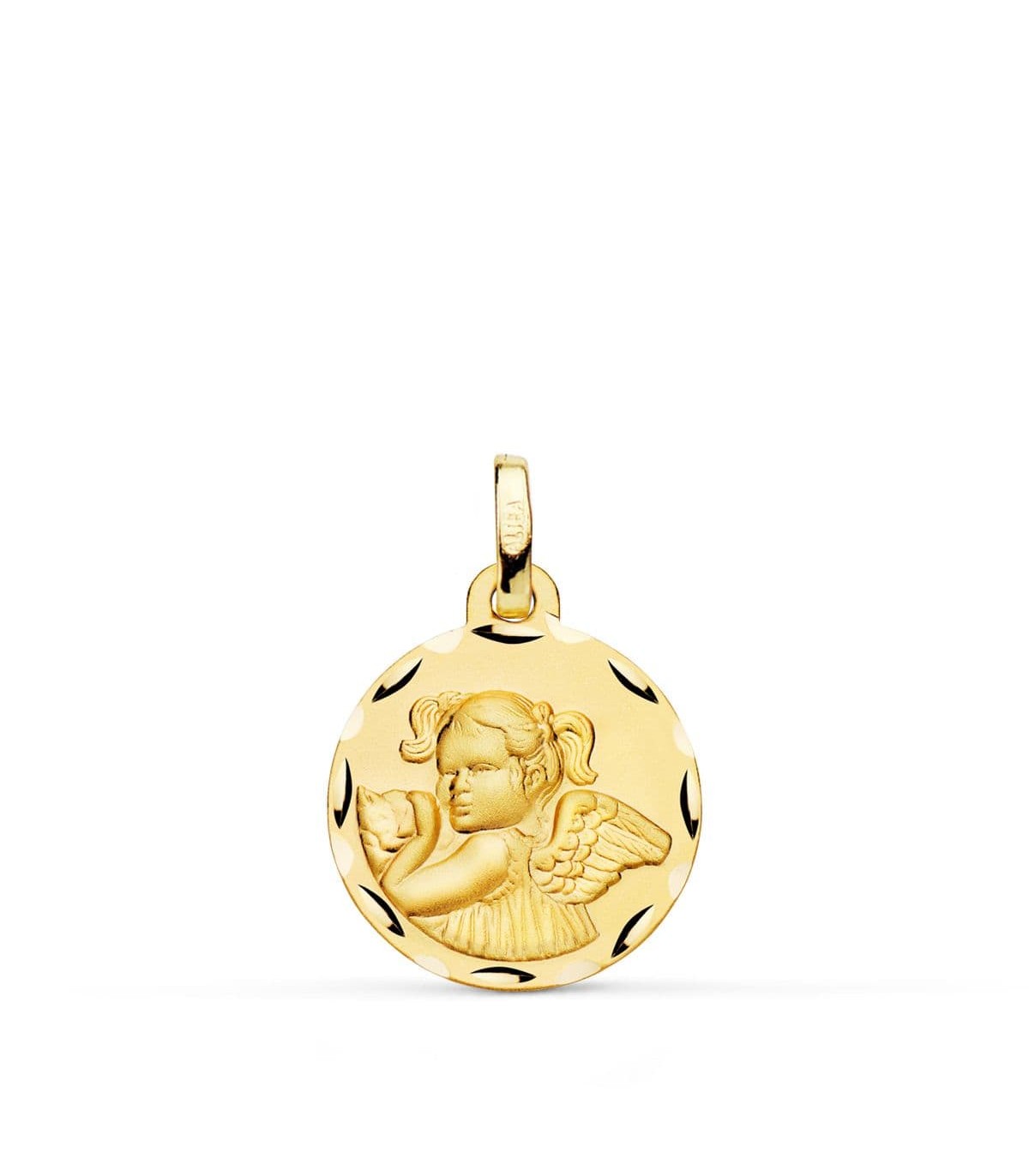 Medalla Niña Ángel Oro 18K 16mm Tallada - medallas para bautizo - regalo bebé nacimiento