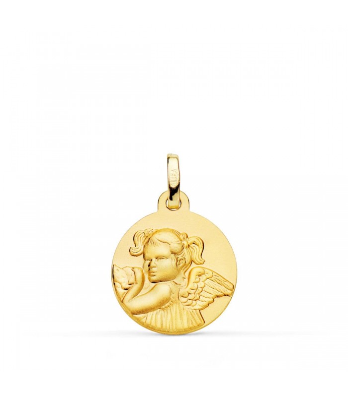 Medalla Niña Ángel Oro 18K 16mm Mate - medallas para bautizo - regalo bebé nacimiento