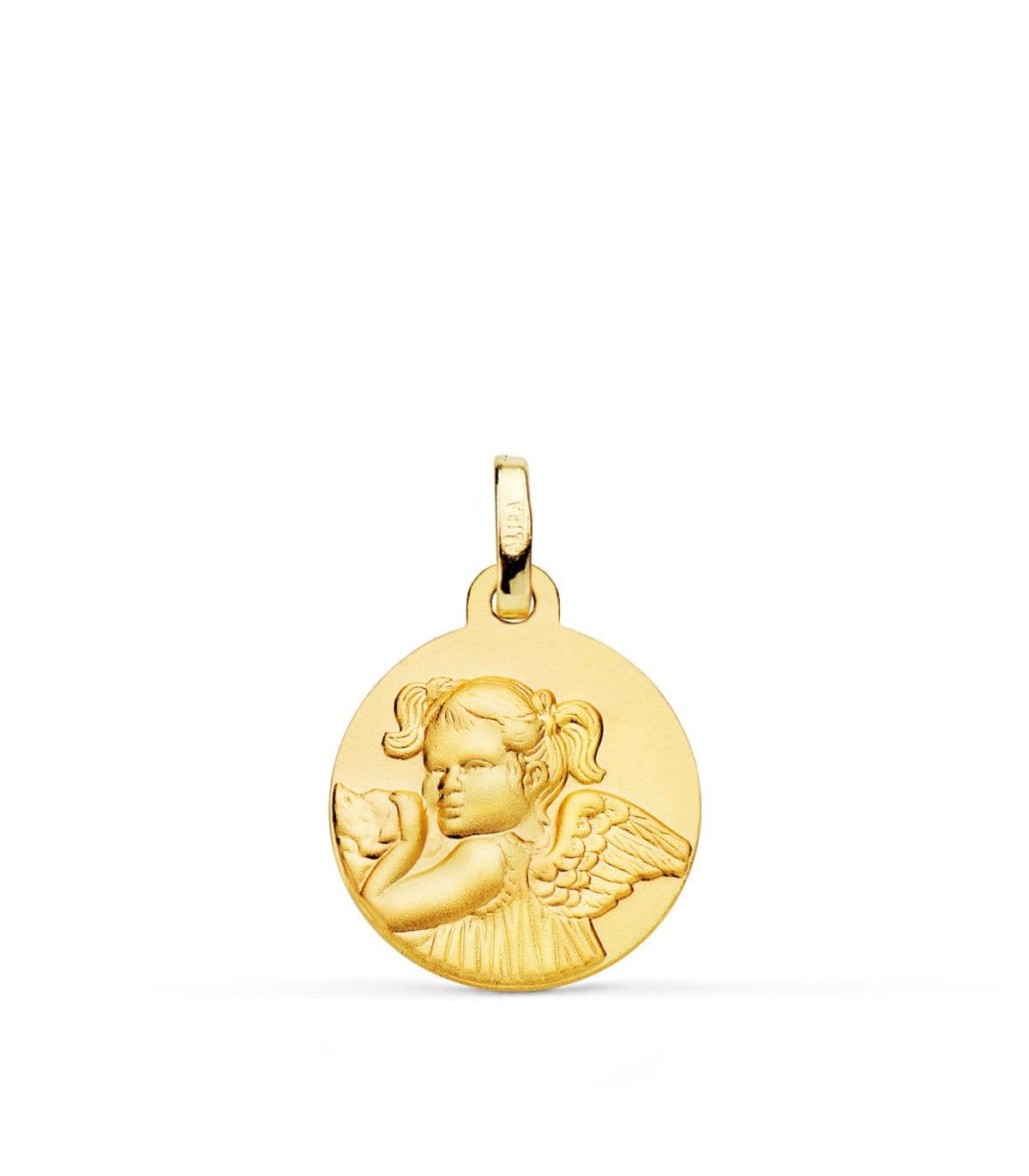 Medalla Niña Ángel Oro 18K 16mm Mate - medallas para bautizo - regalo bebé nacimiento