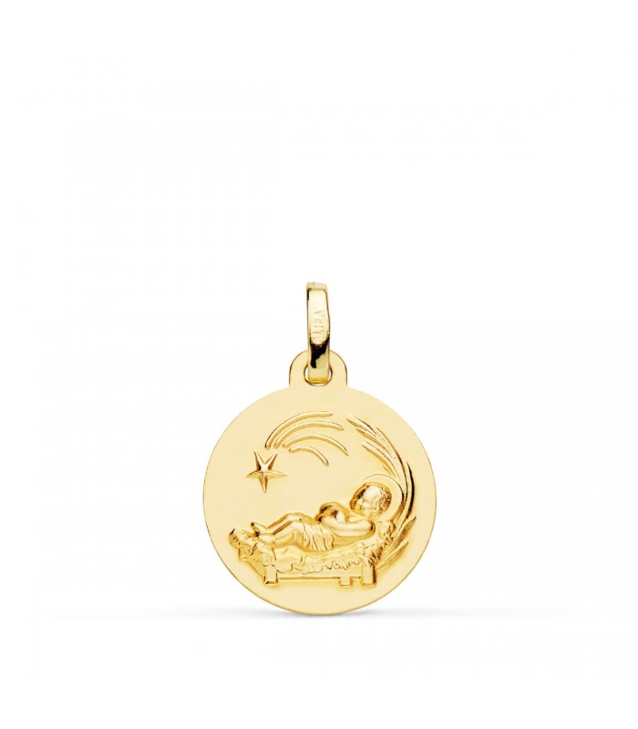 Medalla niño del pesebre oro 18K 16mm Mate - medalla religiosa - medalla nacimiento niño Jesús