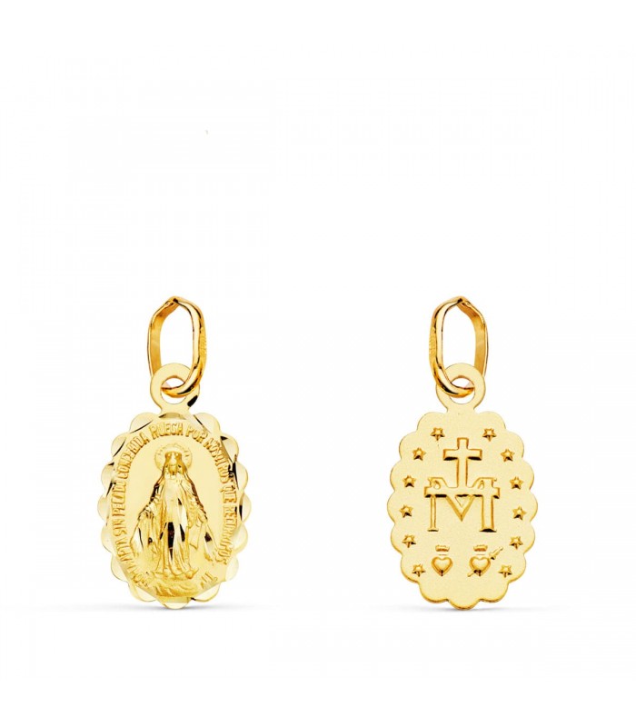 Medalla Virgen Milagrosa Oro 18K 12mm Tallada