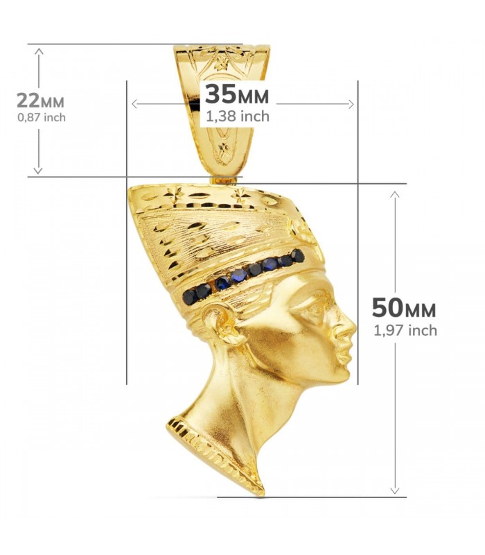 Ciondolo da uomo Nefertiti oro 18kt Pietre blu 50 mm - Portafortuna egiziano