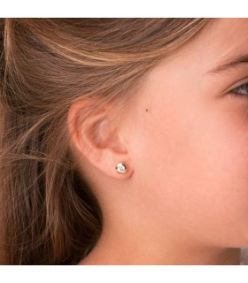 Orecchini da ragazza di punto luce, modello Mercedes 6,5 mm, oro giallo 750 con zirconi a cipollina