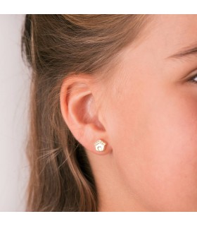 Pendientes Niña Casitas Oro Amarillo 18 Kilates 7 mm originales casas cierre presion