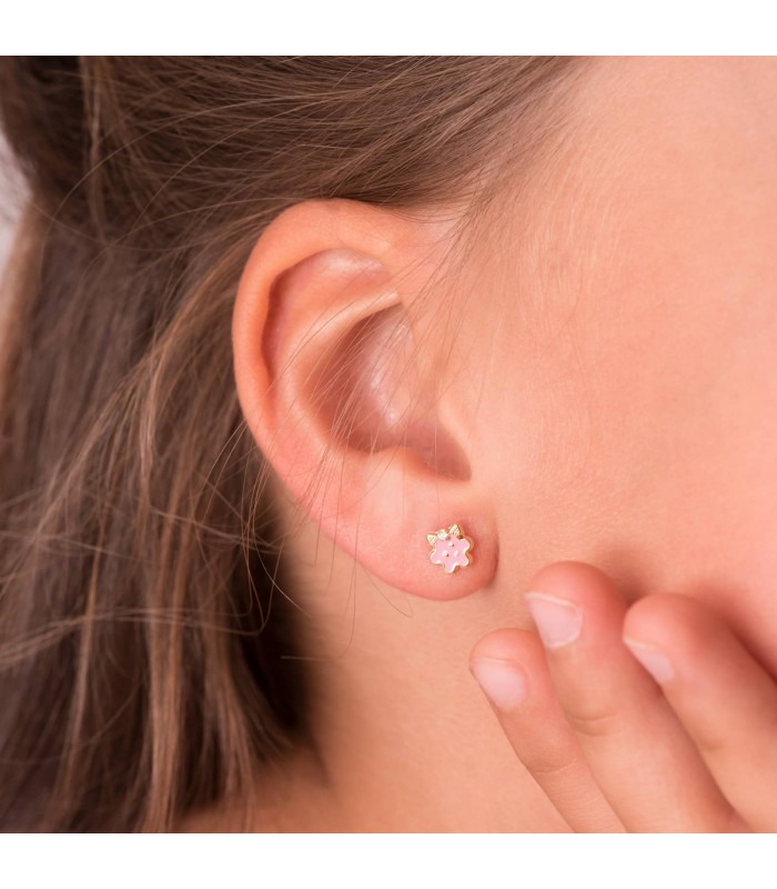 Clous d'oreilles Pastel Rose Or 18K Fleur