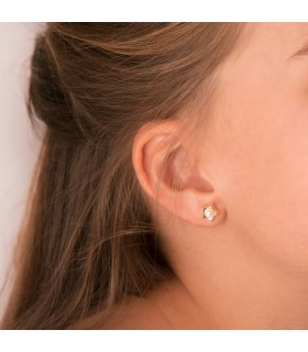 Pendientes Niña Perla Estrellas Oro Amarillo 18K 8 mm cierre presion grandes