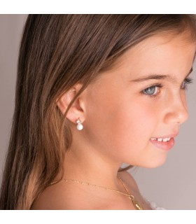 Orecchini di perle coltivate a bottone oro giallo 18 Kt - Modello Toi e Moi Kalila da donna e ragazza 9 mm