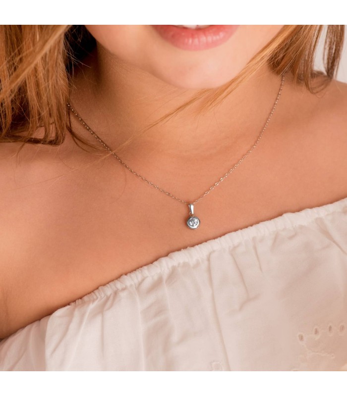 Collana a catena forzatina diamantata Oro bianco 18kt 1mm 40cm, per donna o bambina.