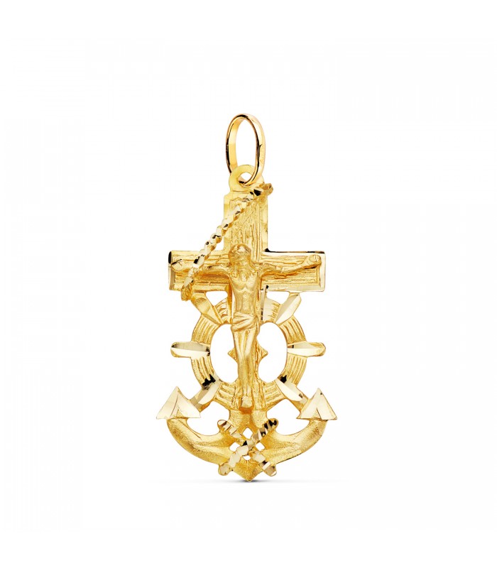Croce con ancora e Cristo in oro massiccio 18kt 35mm - Ciondoli e gioielli religiosi